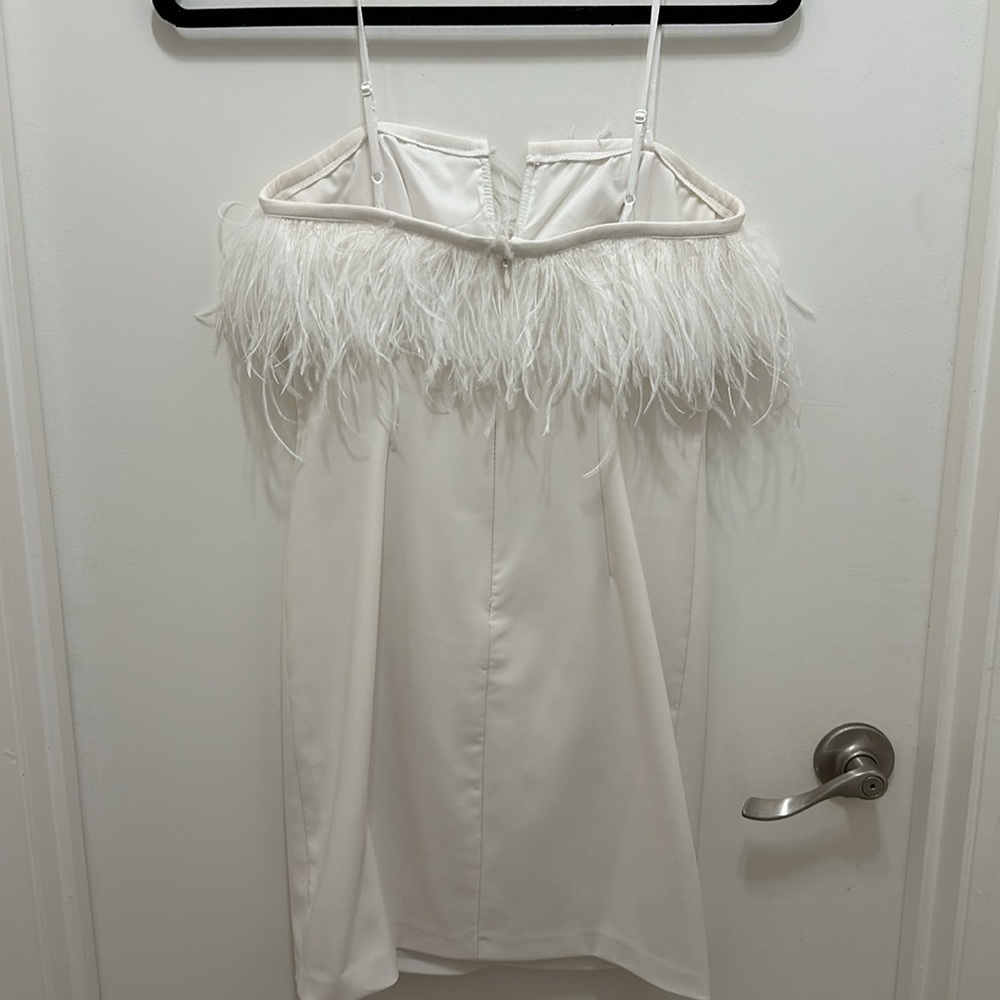 Aidan By Aidan Mattox Feather Trim White Sheath Short Mini Dress View 2